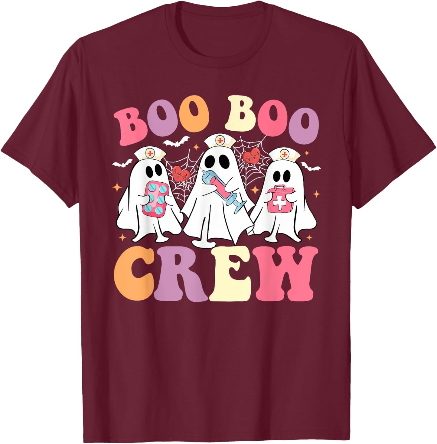 Funny Boo Boo Crew Halloween Costume Nurse Spooky Ghost T-Shirt - T-Shirt | Maroon