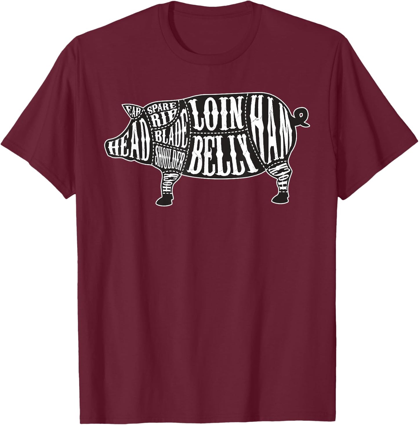 Country Butcher Cut Chart Pork Meat - Large Graphic T-Shirt - T-Shirt | Maroon