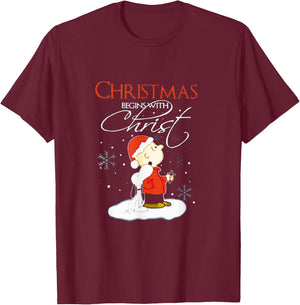 Christmas Begins With Christ Xmas Gift Holiday costume T-Shirt - T-Shirt | Maroon