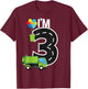 I'm Three 3 Year Old Birthday Boy Garbage Truck Toddler T-Shirt - T-Shirt | Maroon