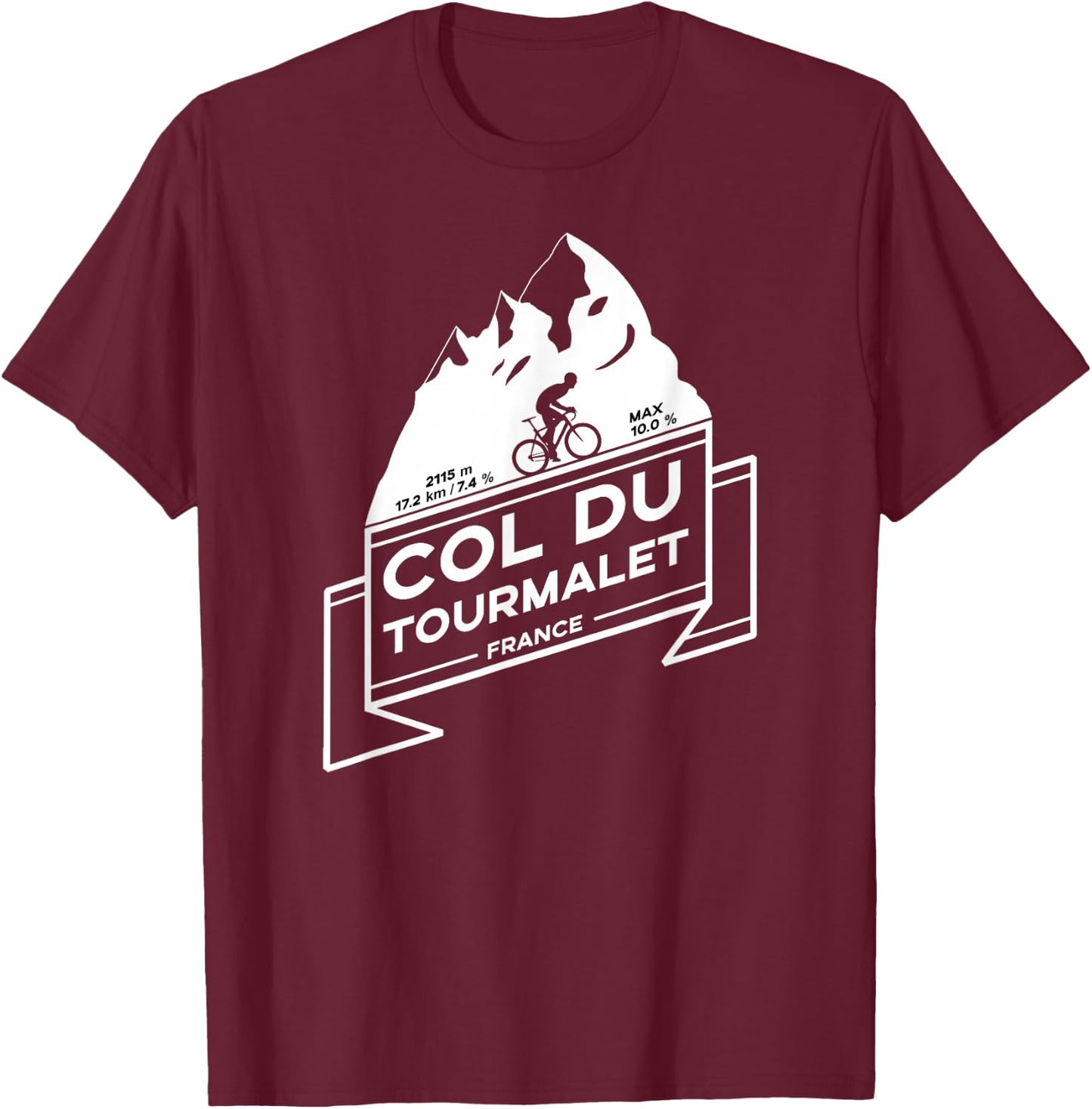 Col Du Tourmalet Road Cycling T-Shirt - T-Shirt | Maroon