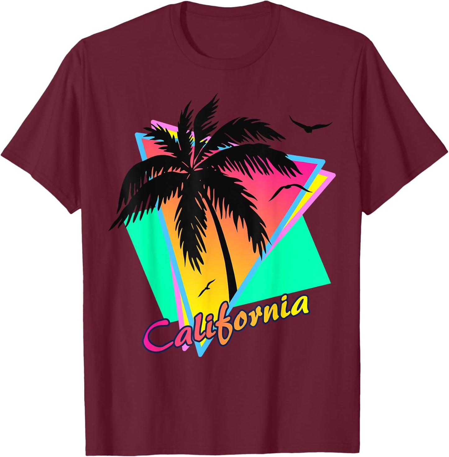 California 80s Summer Palm Trees 80s Beach Sunset Men Women Girls Kids T-Shirt - T-Shirt | Maroon