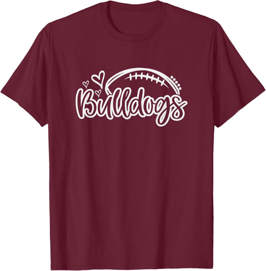 Football Bulldogs School Sports Fan Team Spirit T-Shirt - T-Shirt | Maroon