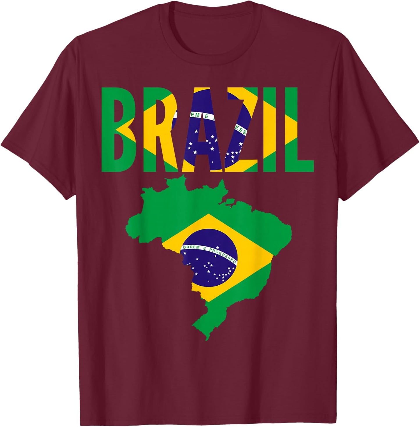 Brazilian - Brazil Country Map Flag T-Shirt - T-Shirt | Maroon