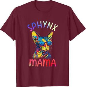 Sphynx Cat Mom Mama Pop Art Sphynx Cat Lovers Women Kids T-Shirt - T-Shirt | Maroon