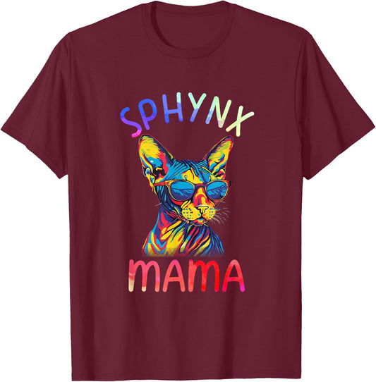 Sphynx Cat Mom Mama Pop Art Sphynx Cat Lovers Women Kids T-Shirt - T-Shirt | Maroon