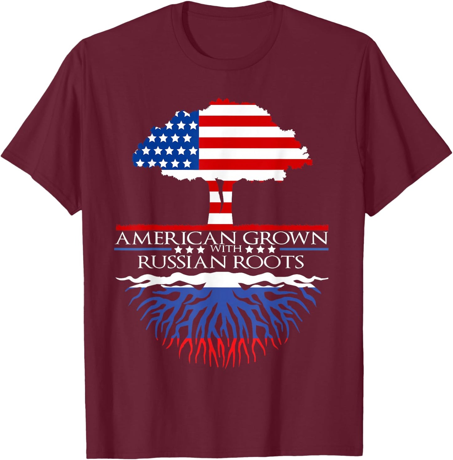 Russian Roots American Grown Tree Flag USA Russia Gift T-Shirt - T-Shirt | Maroon