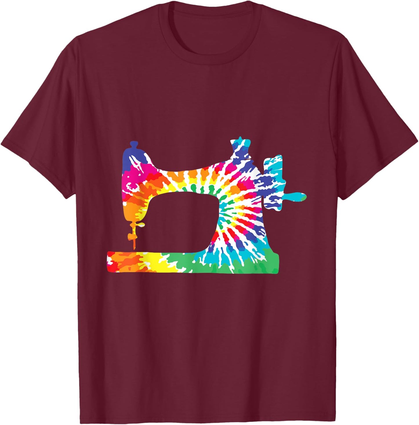Retro Hippie Rainbow Sewing Machine Tie Dye Seamstress T-Shirt - T-Shirt | Maroon