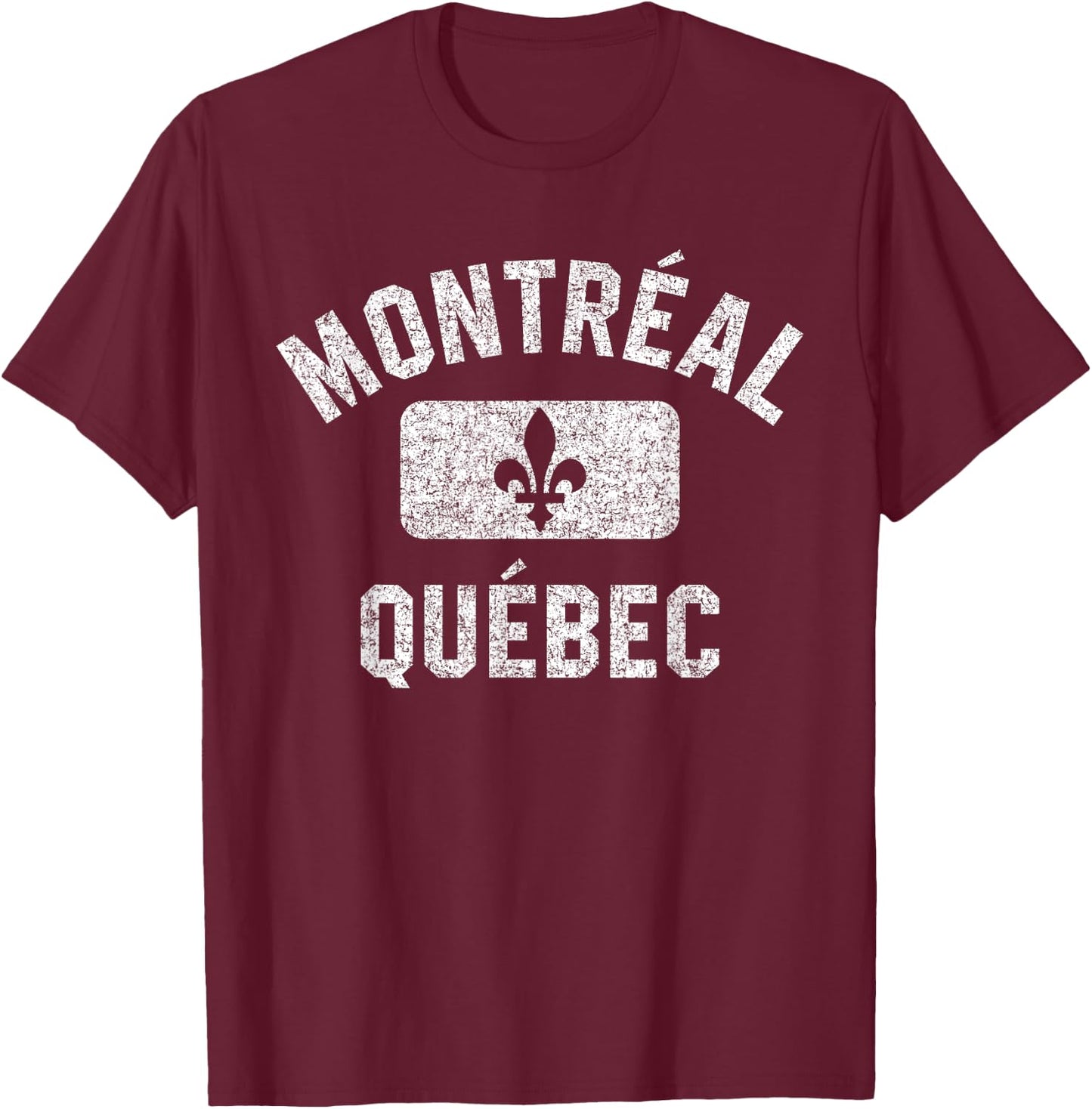 Montreal Fleur de Lys Gym Style Blue w Distress White Print T-Shirt - T-Shirt | Maroon