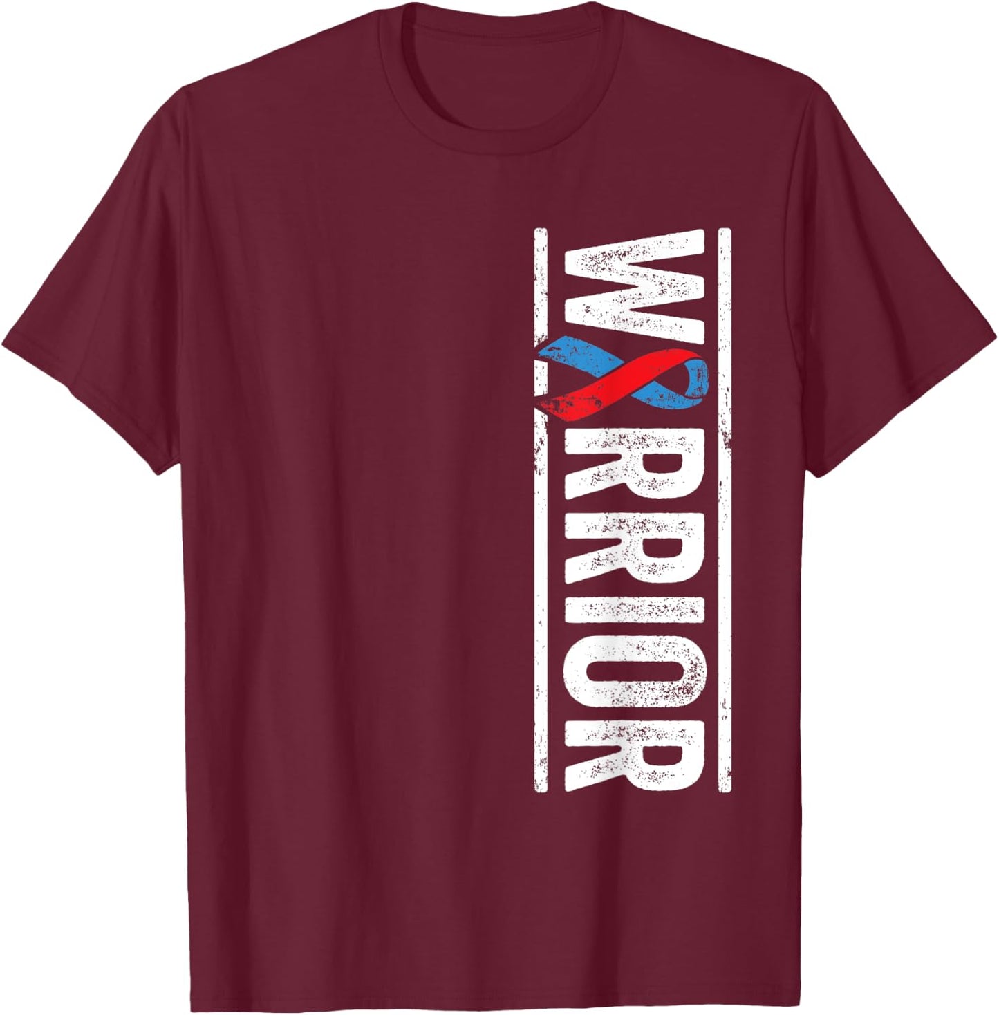 Pulmonary Fibrosis Warrior - PF Red Blue Awareness Ribbon T-Shirt - T-Shirt | Maroon