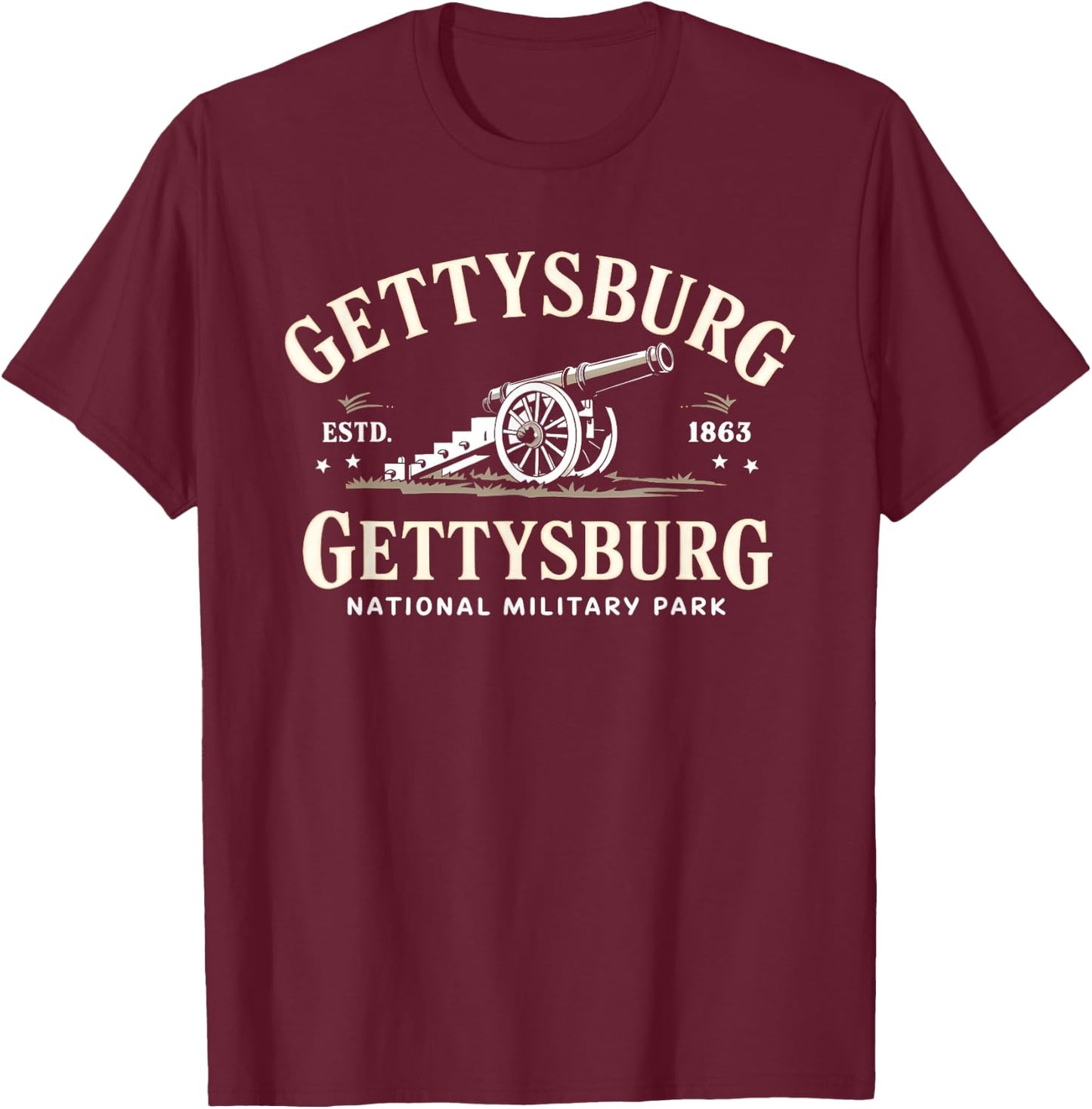 Gettysburg National Military Park ESTD 1863 Cannon History T-Shirt - T-Shirt | Maroon