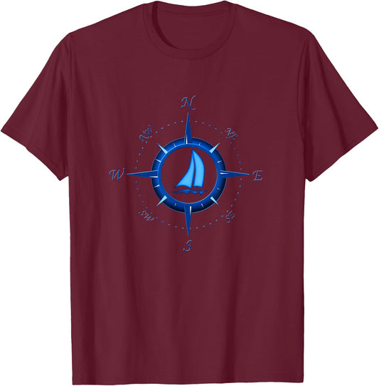 Sailing Compass Rose Sailboat T-Shirt - T-Shirt | Maroon