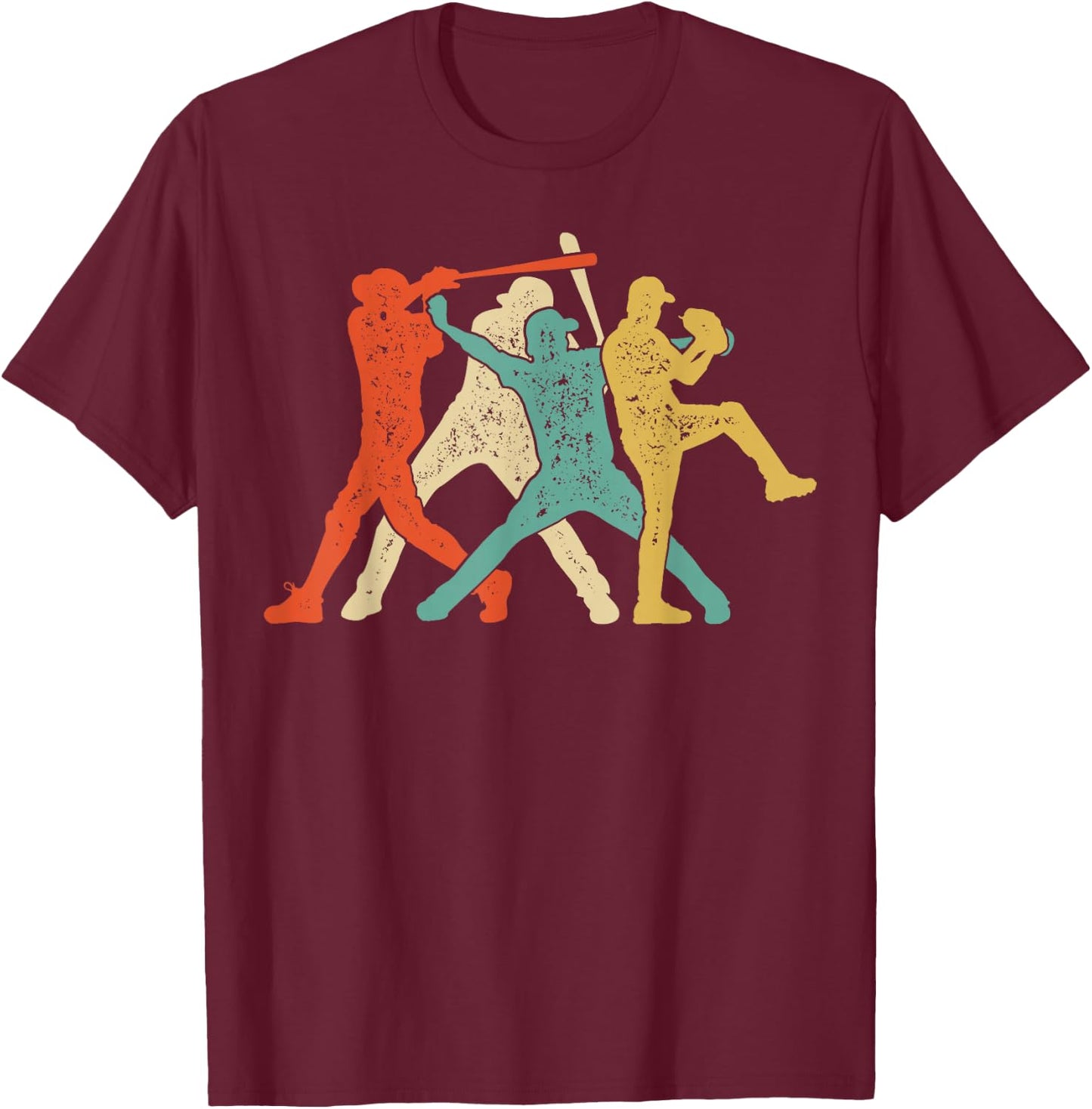 Baseball Retro Vintage Catcher Pitcher Batter Boys Men Sport T-Shirt - T-Shirt | Maroon