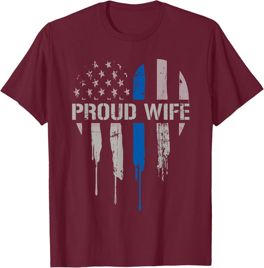 Police Wife Thin Blue Line Law Enforcement Support Family T-Shirt - T-Shirt | Maroon