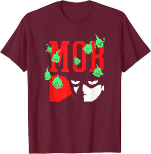 Mob Psycho 100 Mob Eyes with Green Ghost Anime T-Shirt - T-Shirt | Maroon