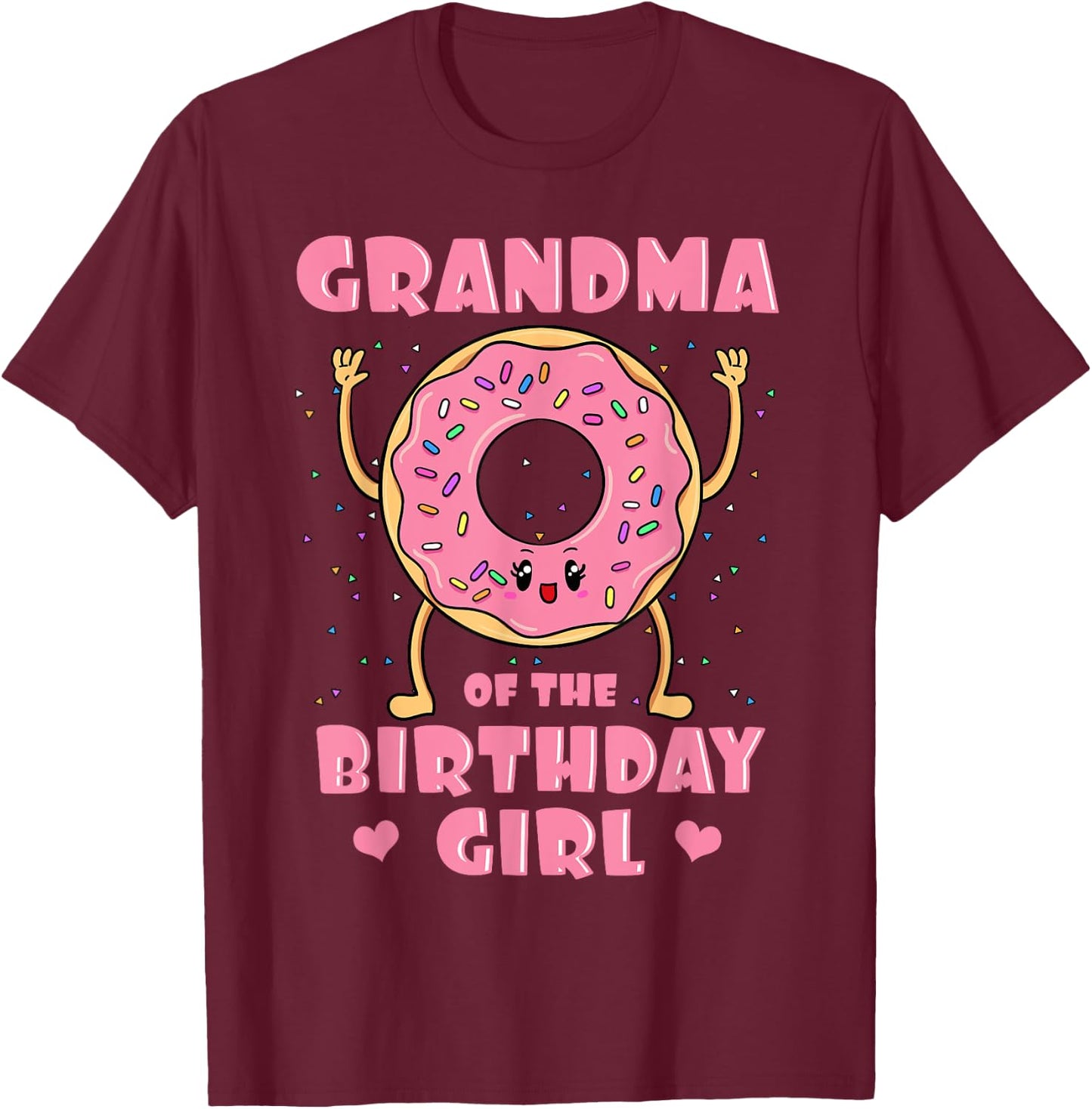 Grandma Of The Birthday Girl Doughnut Dessert Granny T-Shirt - T-Shirt | Maroon