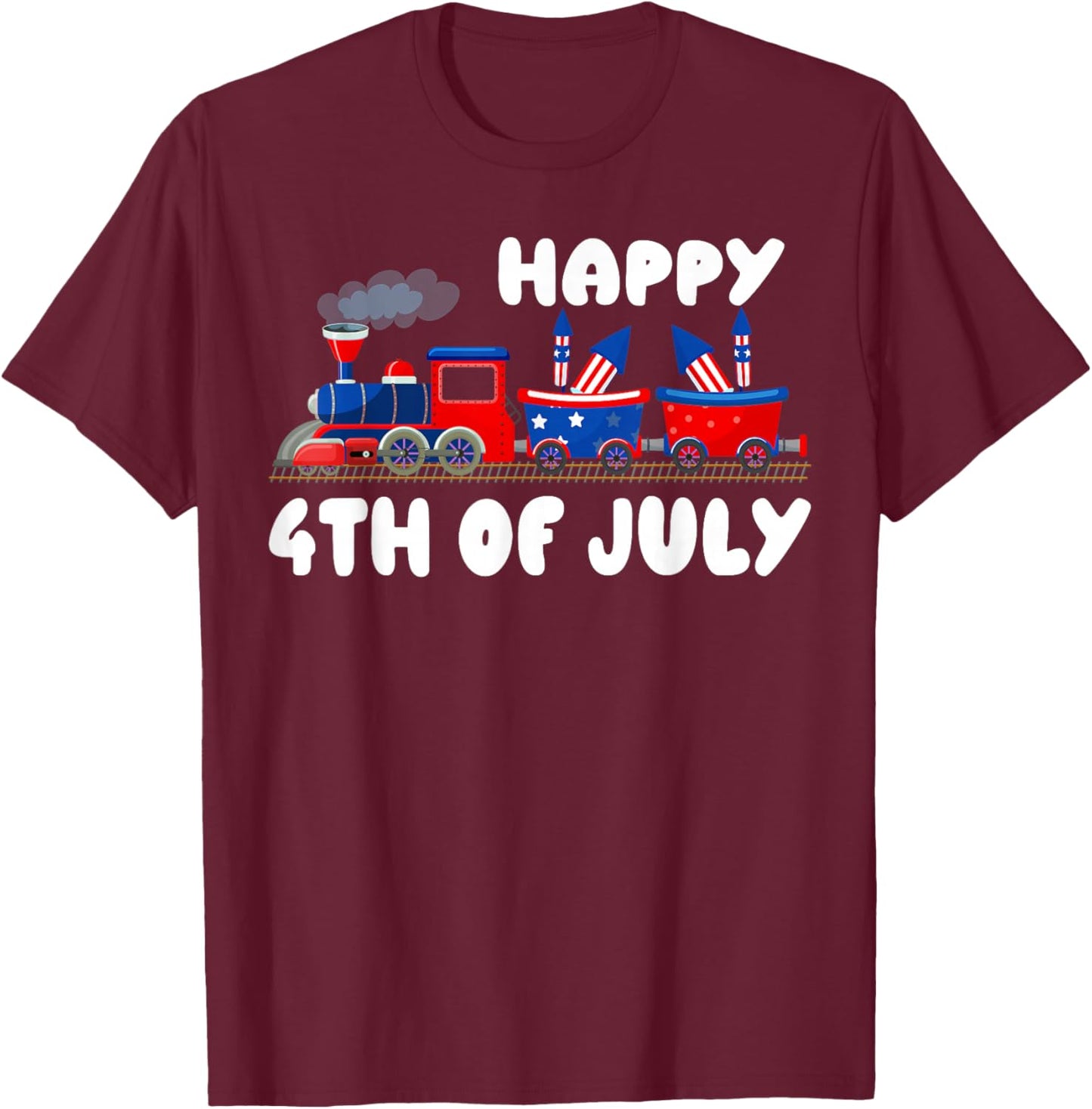 Happy 4th Of July Train US Flag Independence Day 4th Of July T-Shirt - T-Shirt | Maroon