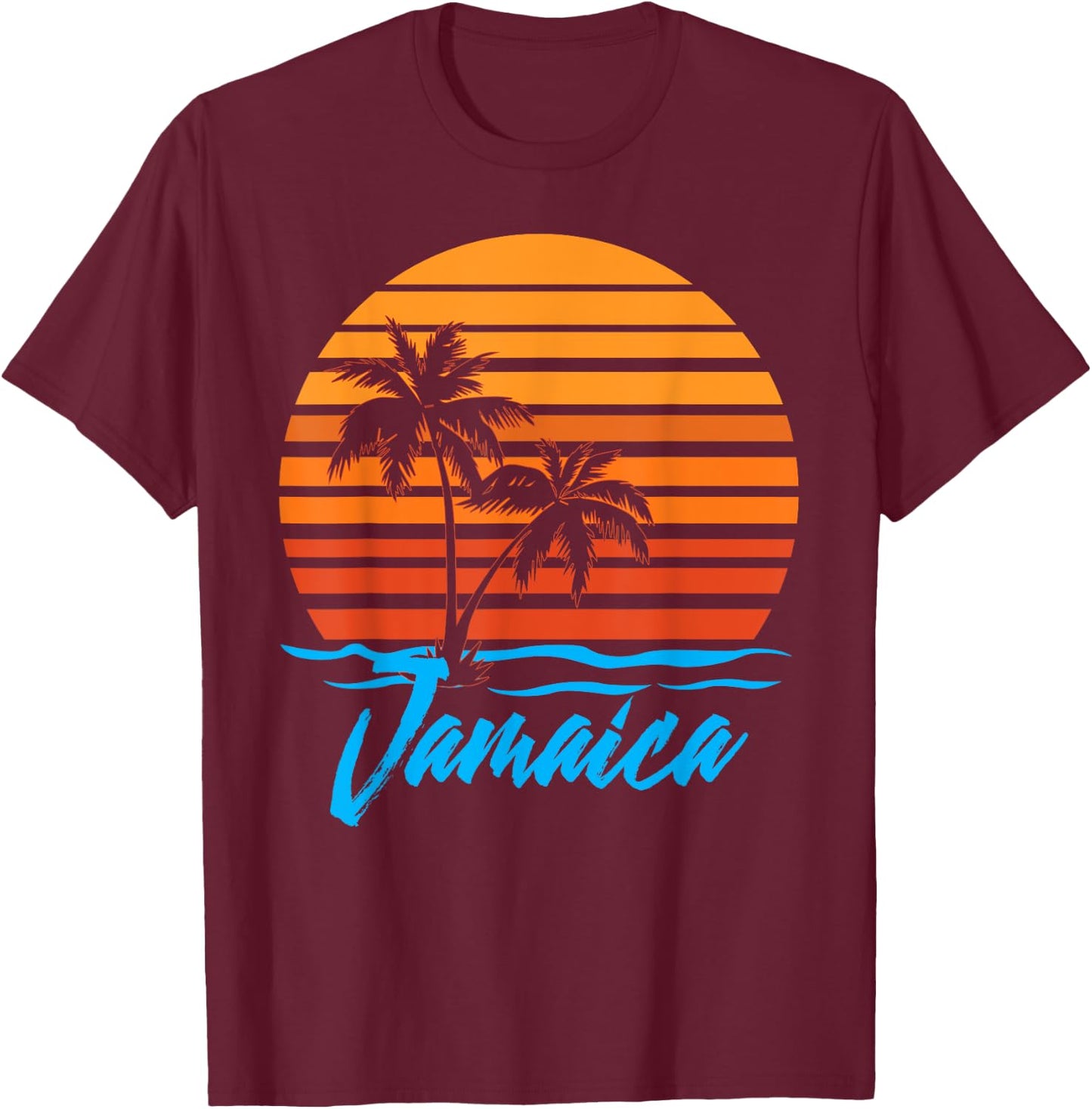 Jamaica Sunset Palm Trees Beach Vacation Tourist Gifts Men Women Kids T-Shirt - T-Shirt | Maroon