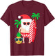 Santa Surfing Hawaiian Beach Christmas in July Tropical T-Shirt - T-Shirt | Maroon