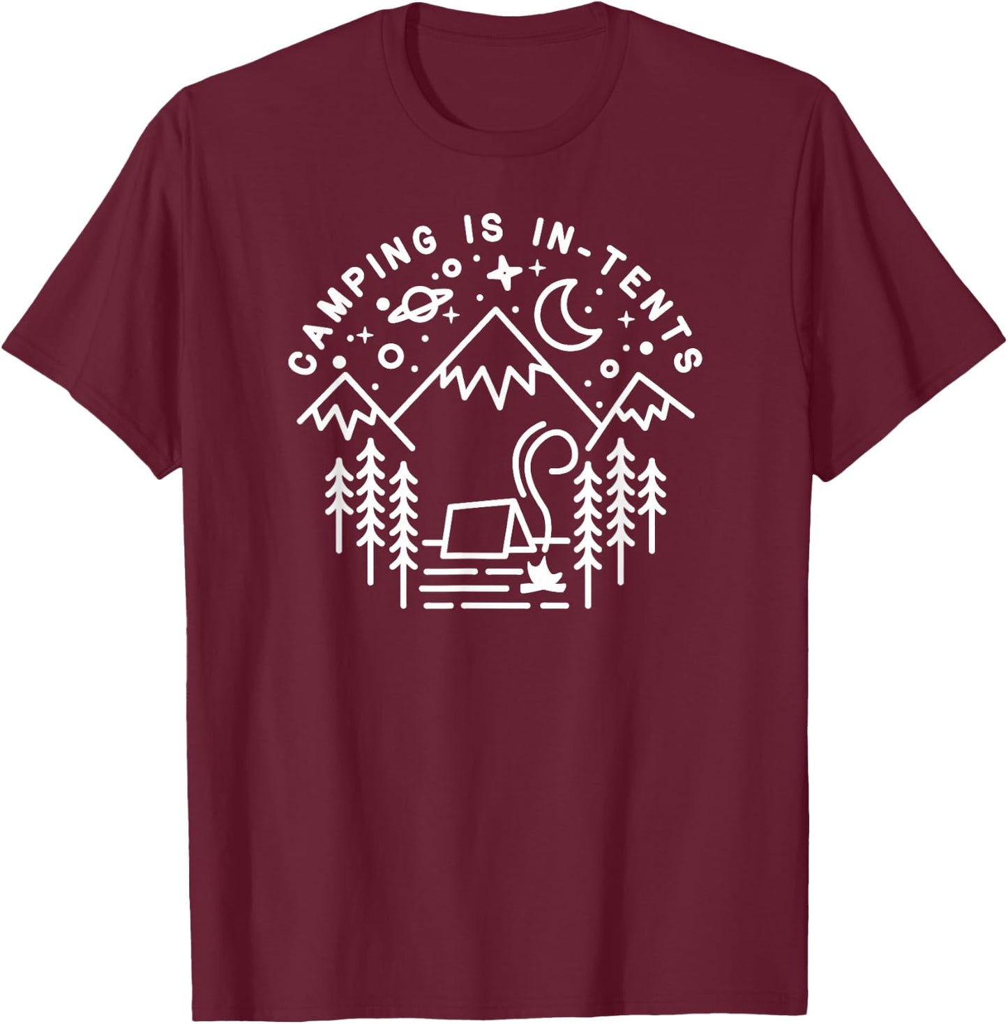Camping is In-Tents Line Art Funny Outdoors Hiking Gift T-Shirt - T-Shirt | Maroon