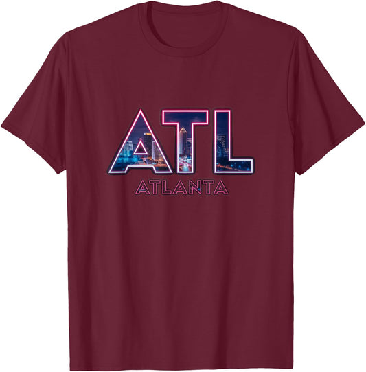 Atlanta ATL City Skyline Design T-Shirt - T-Shirt | Maroon