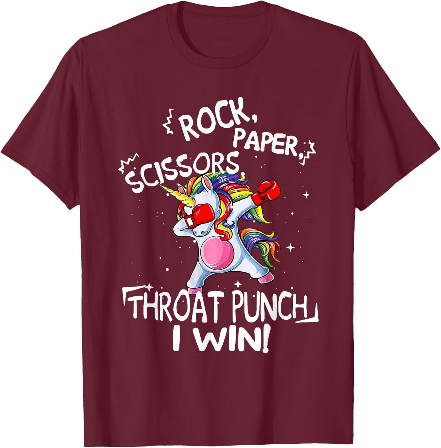 Rock Paper Scissors Throat Punch I win Unicorn Boxing T-Shirt - T-Shirt | Maroon