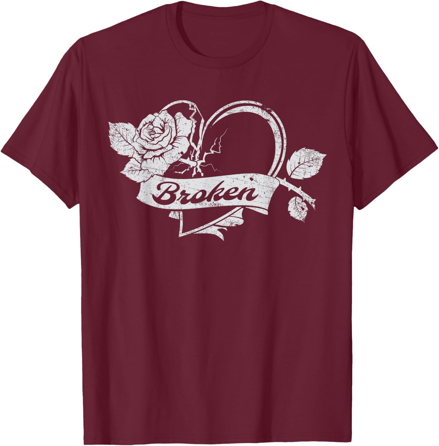 Broken Heart Emo Love Heart Break Up T-Shirt - T-Shirt | Maroon