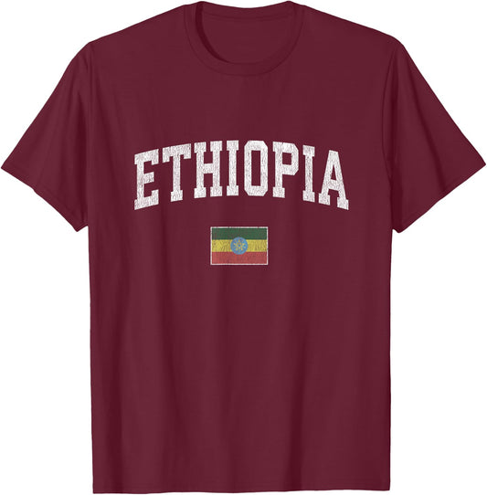 Ethiopia Vintage Sports Design Ethiopian Flag T-Shirt - T-Shirt | Maroon