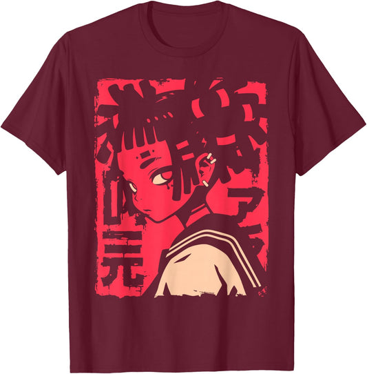 Harajuku Cyberpunk Black Girl Anime Manga Waifu Japanese T-Shirt - T-Shirt | Maroon