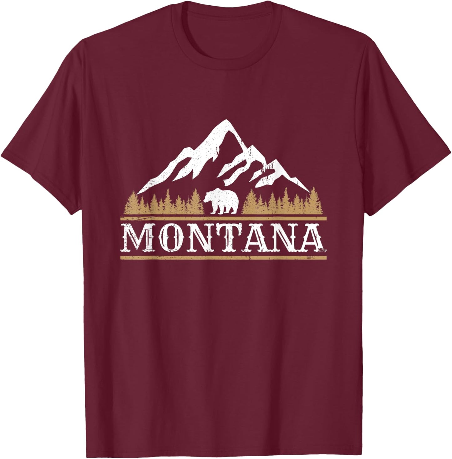 Rugged Montana Mountain Bear Outdoor Hiking Adventure T-Shirt - T-Shirt | Maroon