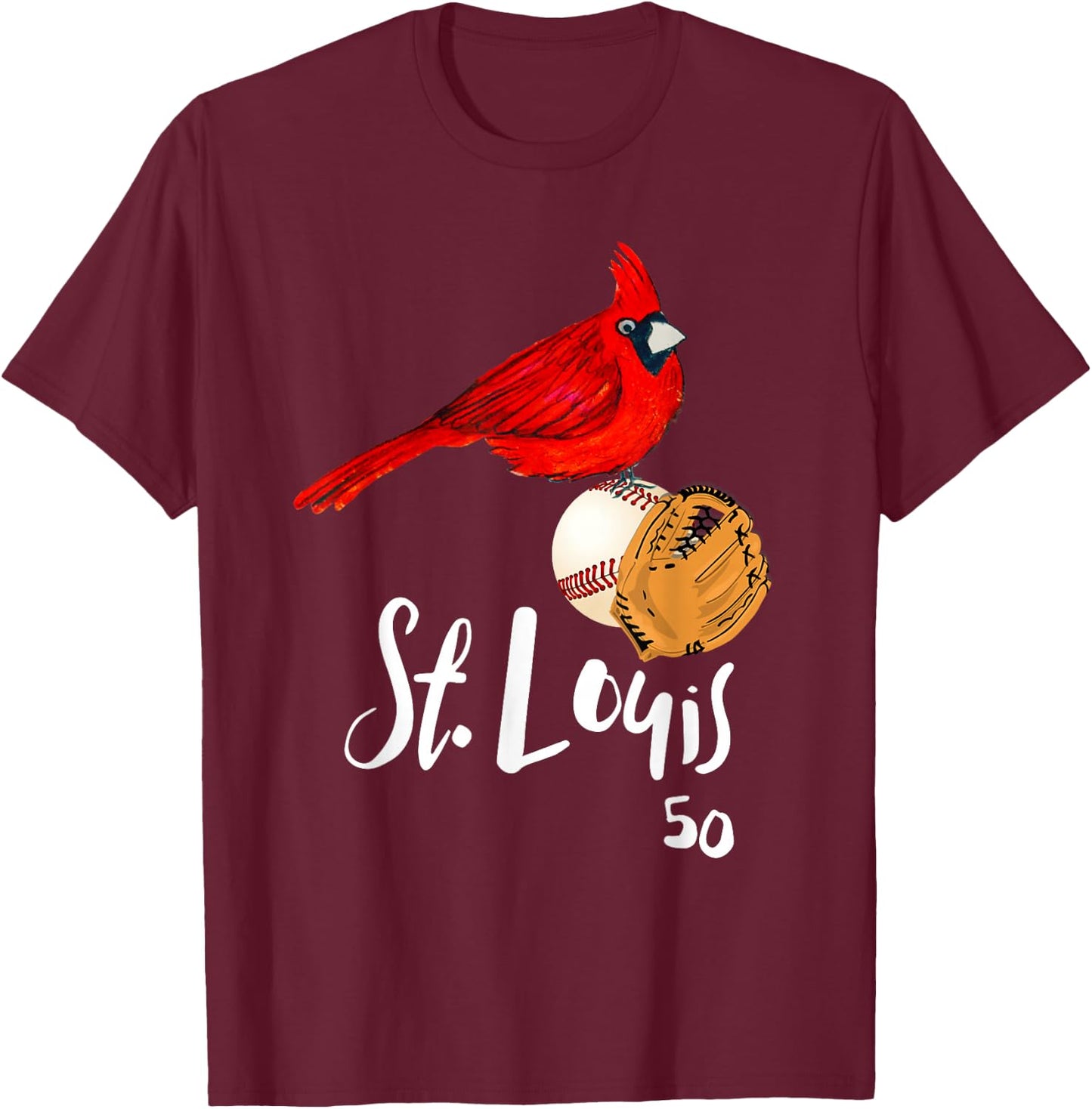 Saint Louis Red Cardinal Number 50 Baseball Art T-Shirt - T-Shirt | Maroon