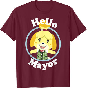 Animal Crossing Isabelle Hello Mayor Portrait T-Shirt - T-Shirt | Maroon