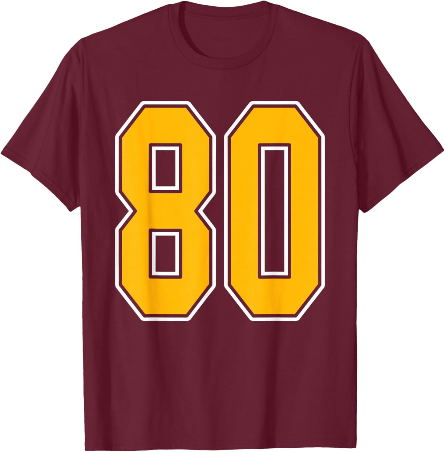 Gold and White Sports Number 80 Jersey Uniform Player T-Shirt - T-Shirt | Maroon