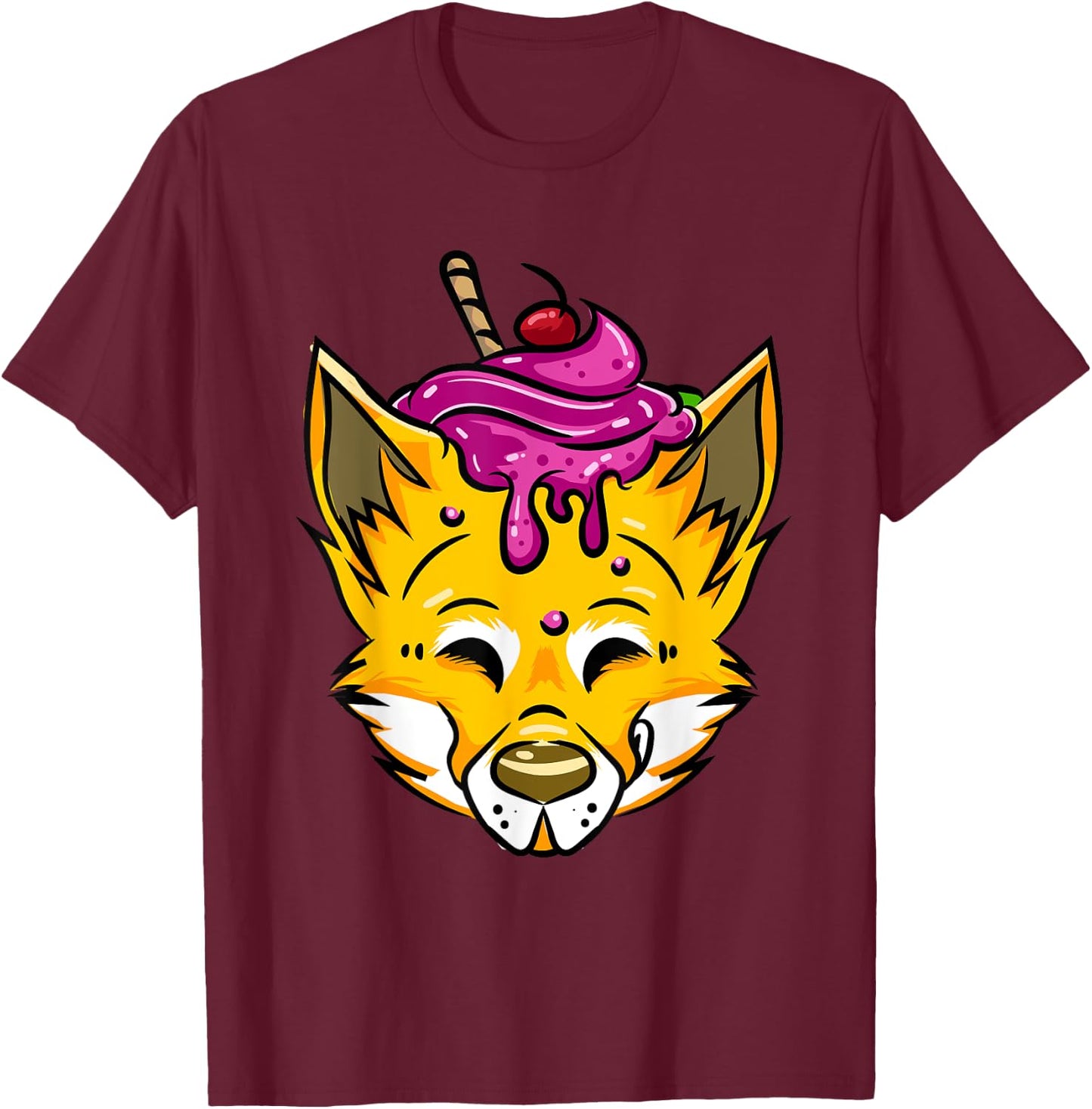 Furry Shirt Funny Fox Wolf Ice Cream Sundae Fursona Gift Women Kids T-Shirt - T-Shirt | Maroon