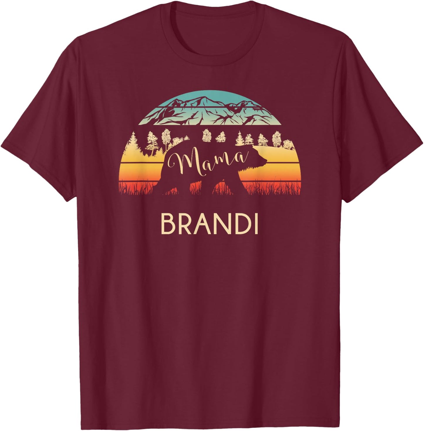 Brandi Name Shirt Retro Mama Bear Mothers Day Gift T-Shirt - T-Shirt | Maroon