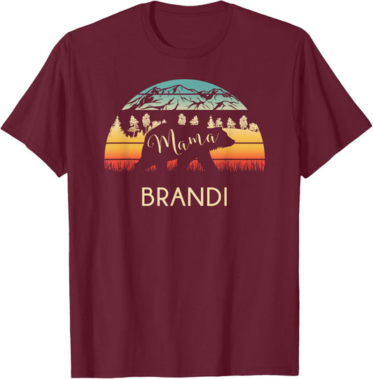 Brandi Name Shirt Retro Mama Bear Mothers Day Gift T-Shirt - T-Shirt | Maroon