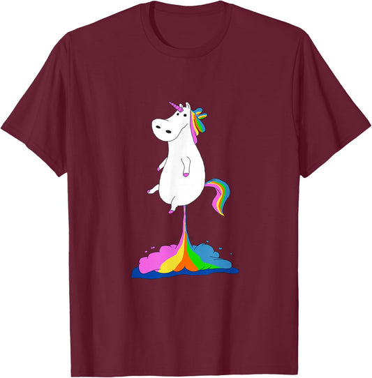 Funny Unicorn Farting Rainbow Shirt - Magical Fart Unicorn T-Shirt - T-Shirt | Maroon