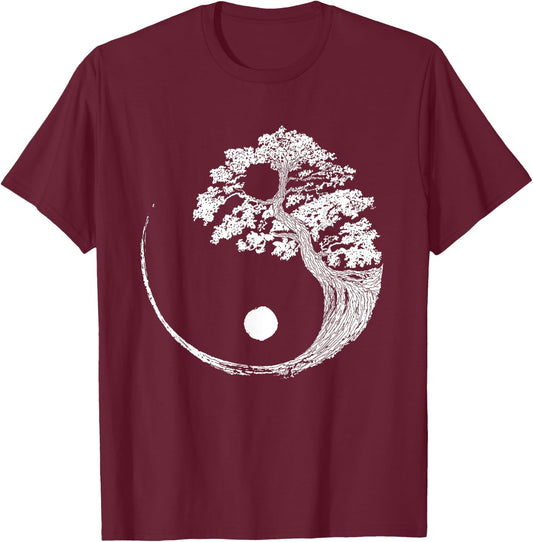 Yin Yang Bonsai Tree Japanese Buddhist Zen T-Shirt - T-Shirt | Maroon