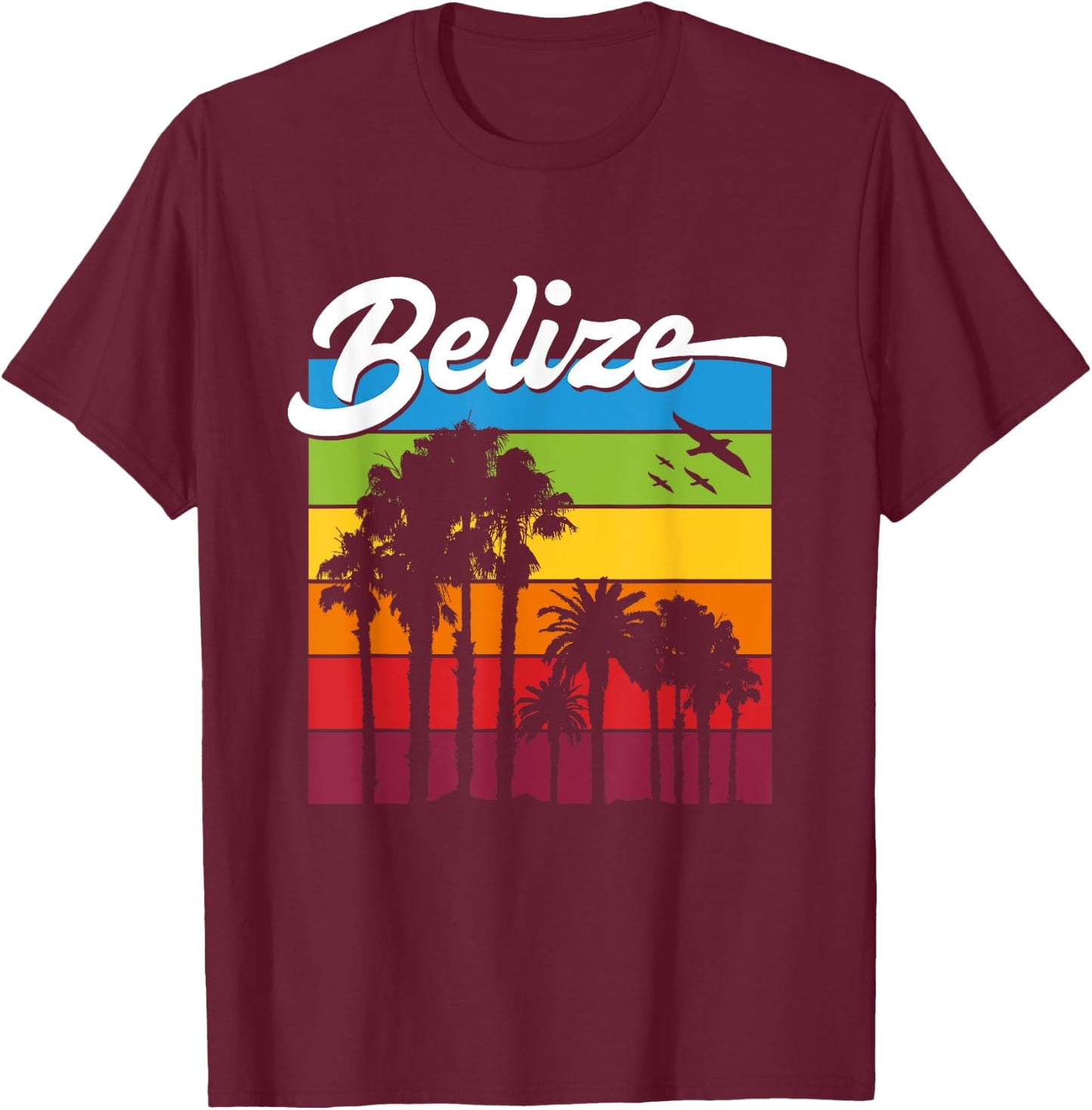 Rainbow Belize Souvenir Palm Trees Tropical Vacation T-Shirt - T-Shirt | Maroon