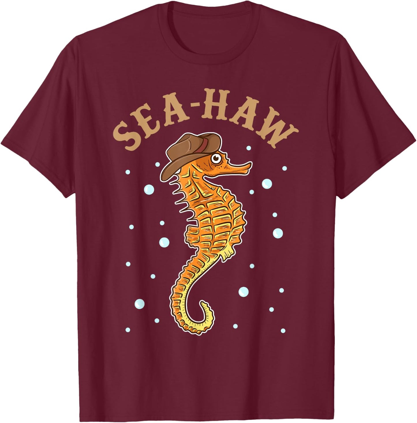 Cute & Funny Sea-Haw Hilarious Seahorse Pun Seahaw T-Shirt - T-Shirt | Maroon