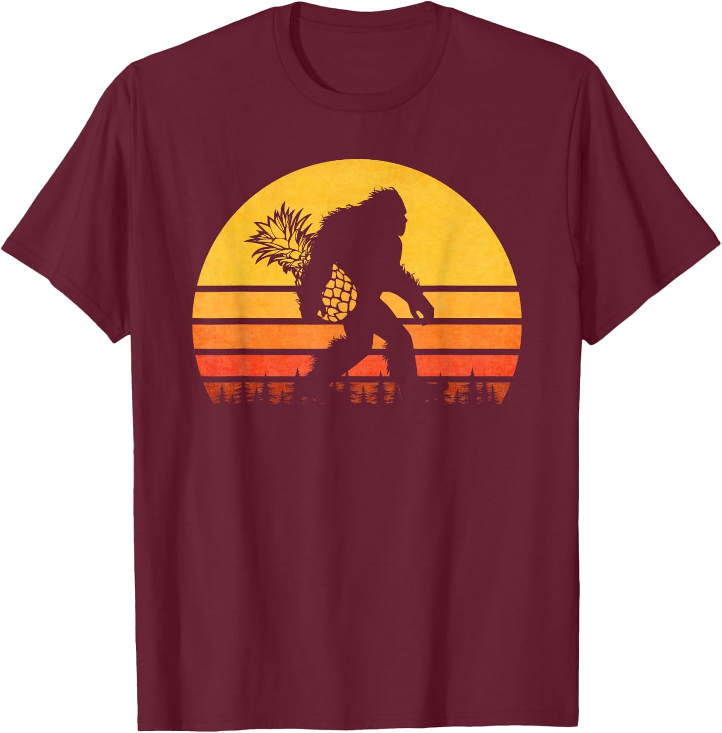 Retro Bigfoot Pineapple , Sasquatch With Fruit T-Shirt - T-Shirt | Maroon