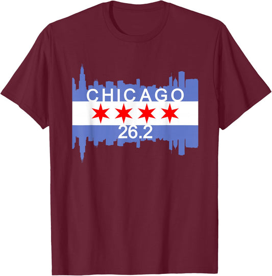 26.2 Mile Marathon Runner T Shirt Chicago Flag Running Gift T-Shirt - T-Shirt | Maroon