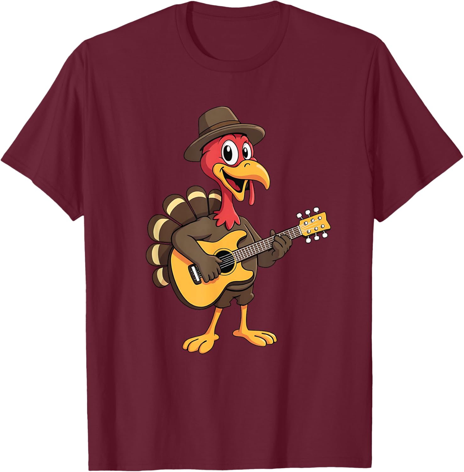 Funny Thanksgiving Guitarist Musician Turkey Playing Guitar T-Shirt - T-Shirt | Maroon