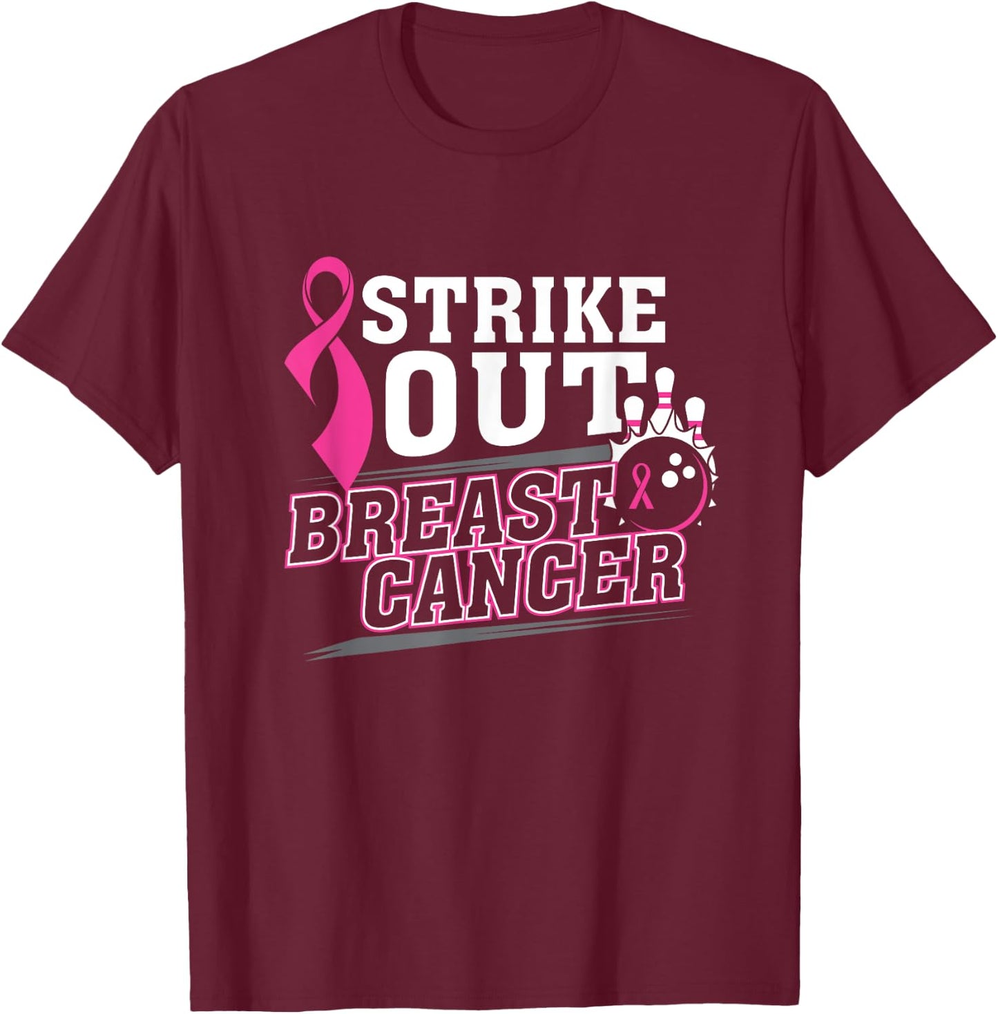 Breast Cancer Awareness Bowling Team T-Shirt - T-Shirt | Maroon