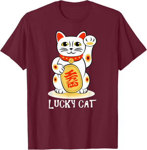 Lucky Cat t shirt; Maneki Neko t shirt; Cat t shirt; T-Shirt - T-Shirt | Maroon