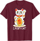 Lucky Cat t shirt; Maneki Neko t shirt; Cat t shirt; T-Shirt - T-Shirt | Maroon