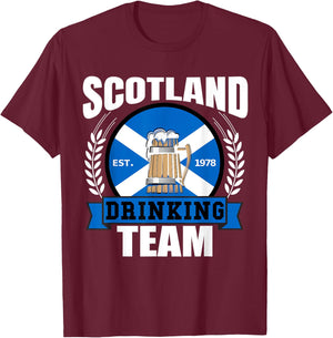 Scotland Drinking Team Funny Scottish Flag Beer Saltire Gift T-Shirt - T-Shirt | Maroon