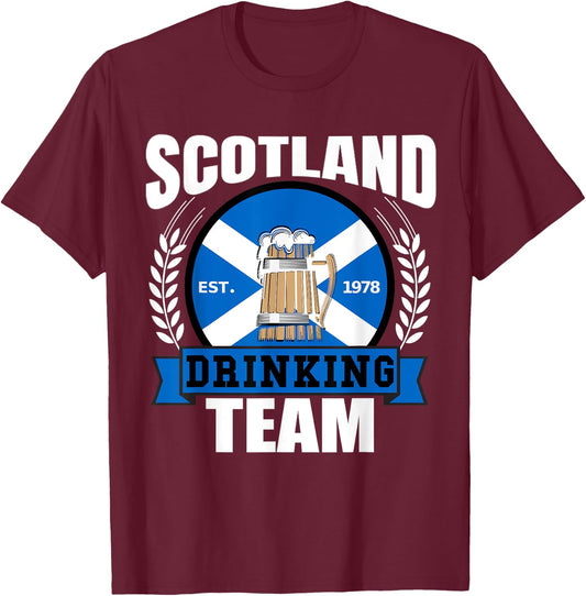 Scotland Drinking Team Funny Scottish Flag Beer Saltire Gift T-Shirt - T-Shirt | Maroon