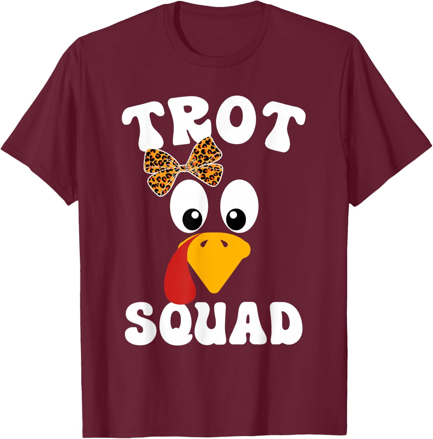 Thanksgiving Leopard Coquette Bow Running Turkey Trot Squad T-Shirt - T-Shirt | Maroon