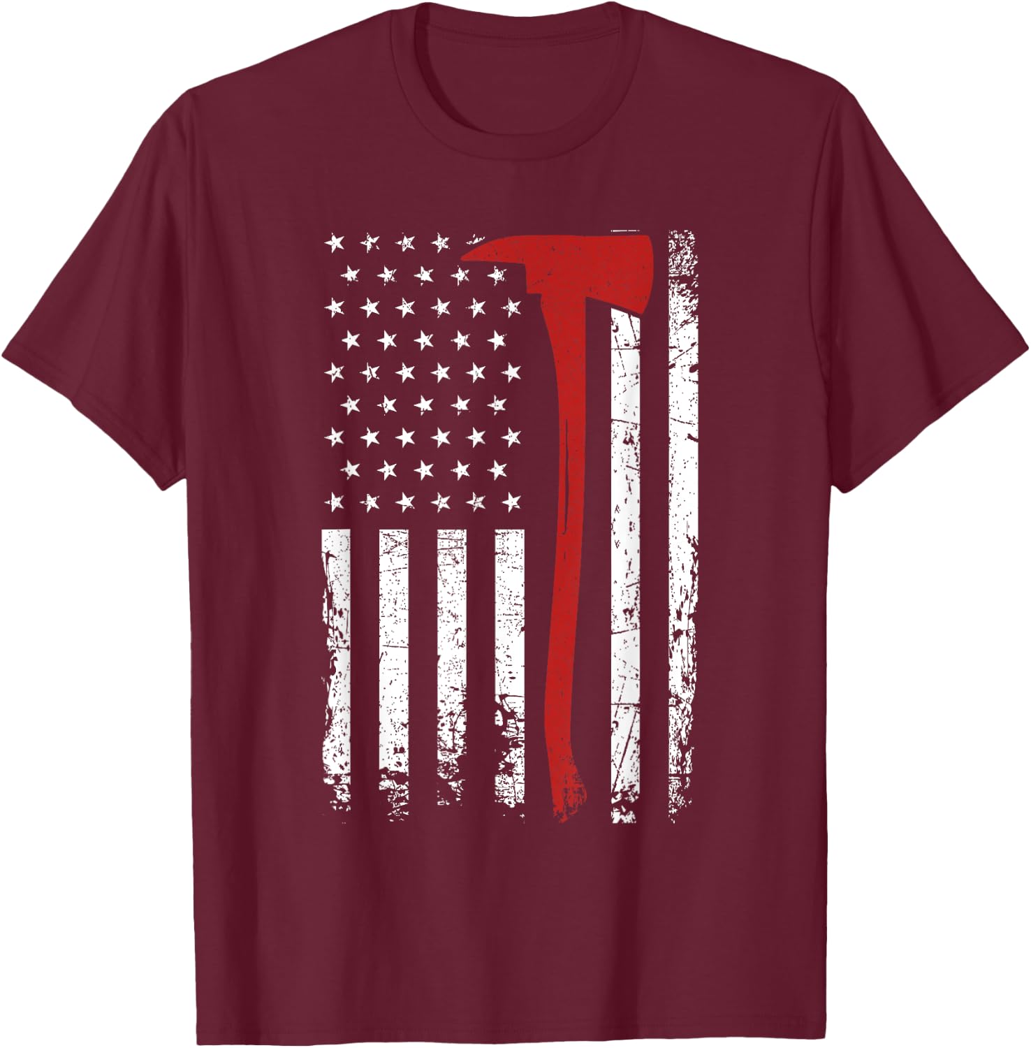 Wildland Firefighter Axe American Flag Thin Red Line Fireman T-Shirt - T-Shirt | Maroon